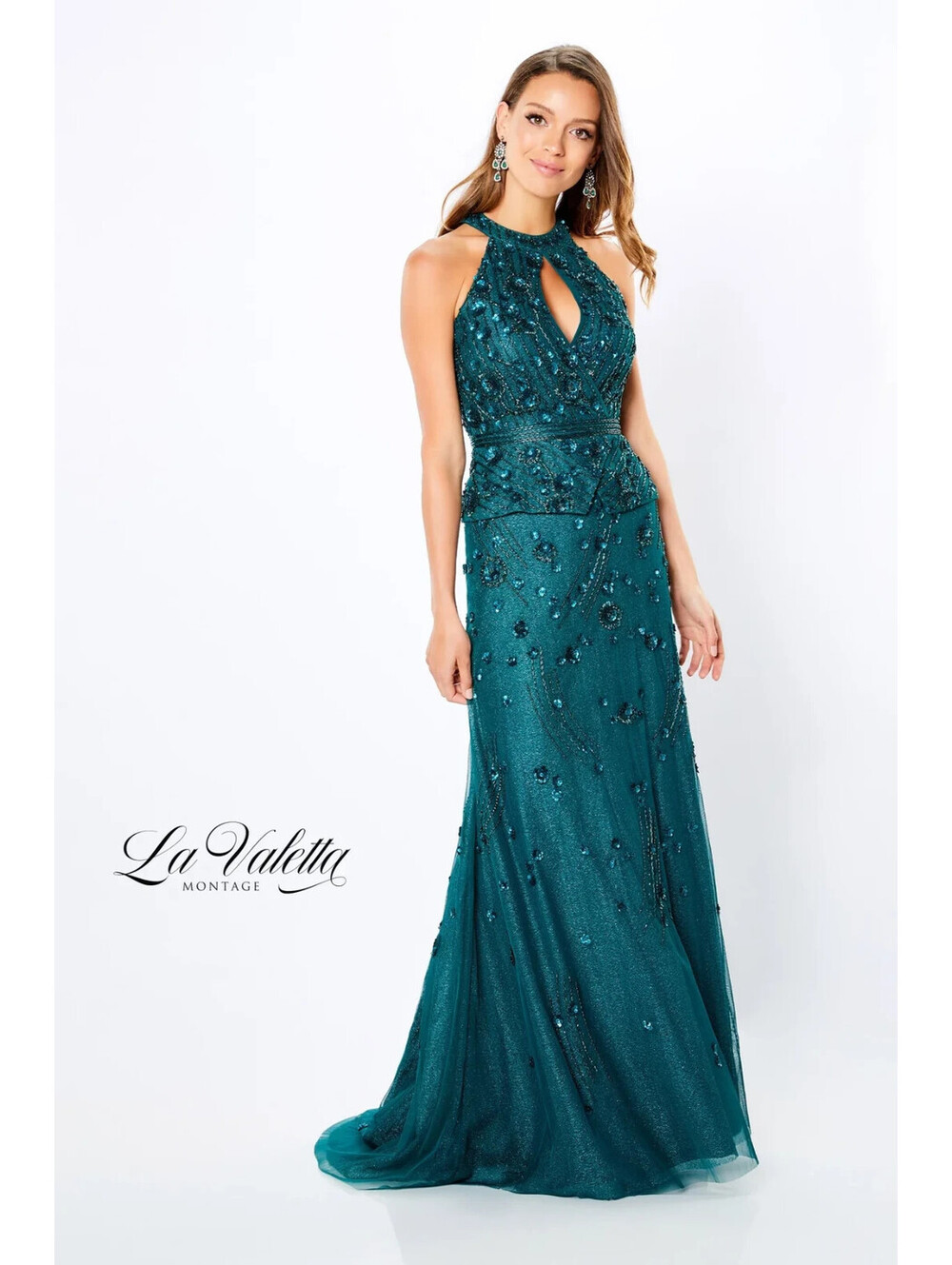 $800 Mon Cheri Emerald Green Gown sz S LV22107 Teal Beaded MOB Peplum Gown Gala